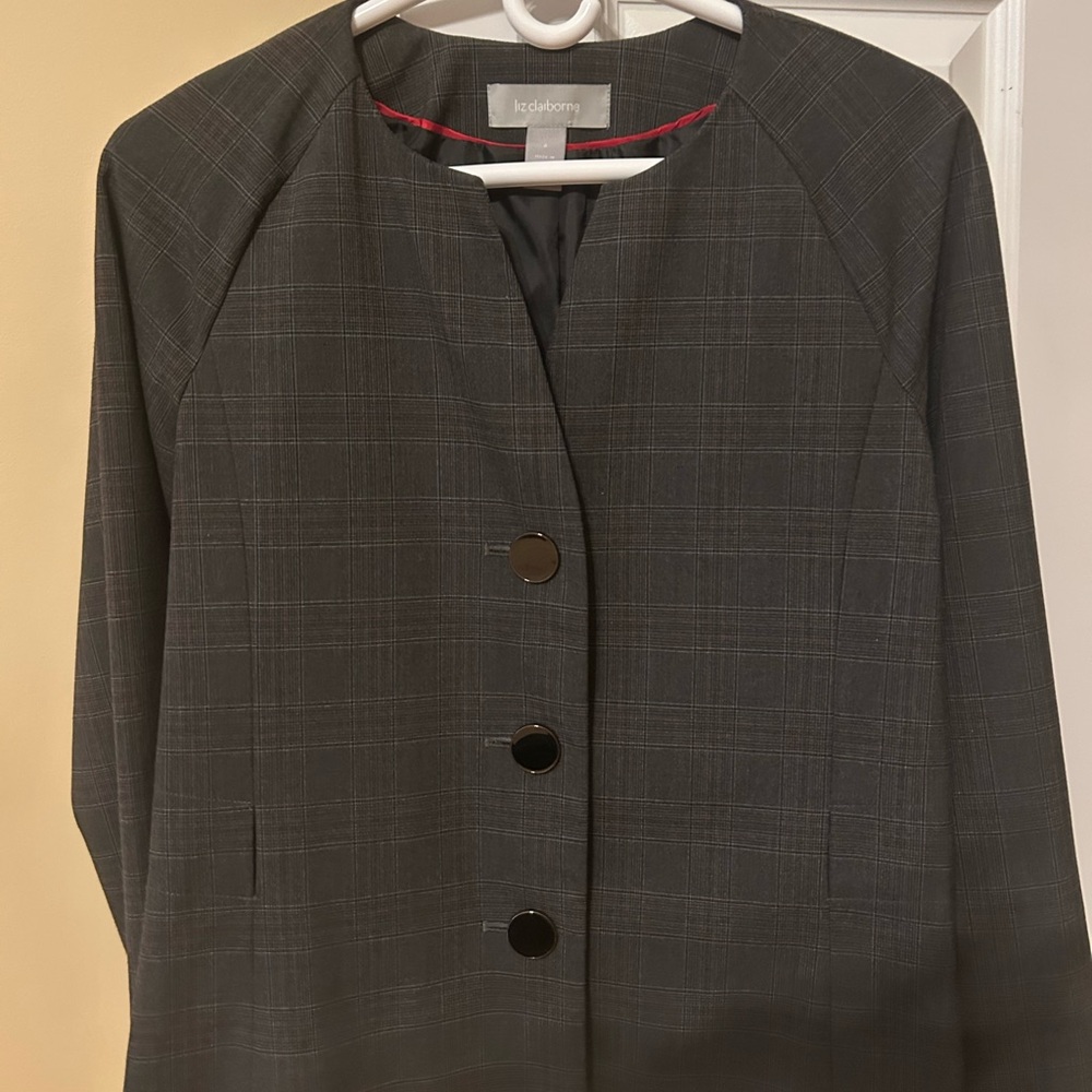 Liz Claiborne Plaid Blazer - Black and Red Accents